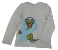 Sivé melírované tričko s dinosaurom Kids