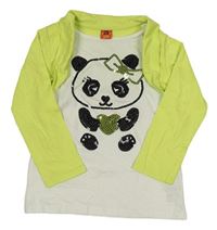 Bílo-limetkové triko s pandou z flitrů a bolerkem Kiki&Koko