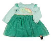 Nové - Mátovo-zelené teplákovo/tylové šaty s dúhou a trojlístkem Dunnes