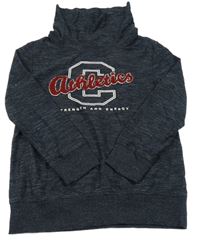 Tmavomodrá melírovaná rebrovaná mikina s nápisom a komínovým golierom Yigga