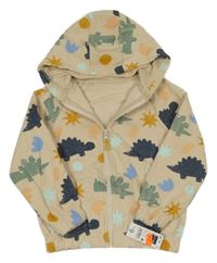Nové - Béžová vzorovaná propínací mikina s dinosaury a kapucí Dunnes