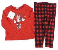 Nové - 2set - Červené tričko s Minnie + červeno-čierne kockované legíny Disney