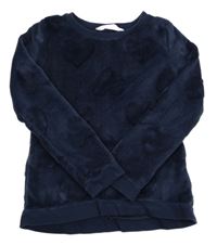 Tmavomodrá chlpatá mikina so srdiečkami H&M