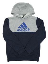 Tmavomodro-sivá mikina s logom a kapucňou Adidas