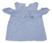 Modro-bílé pruhované tričko s volánem a průstřihy H&M