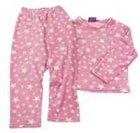 Růžové chlupaté pyžamo s hvězdami a nápisem 