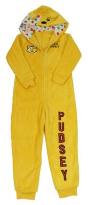 Žltá plyšová kombinéza s Pudsey a kapucňou George