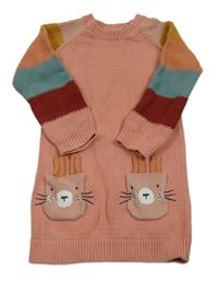 Starorůžové svetrové šaty s barevnými rukávy a králíky Next