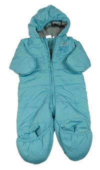 Světlemodrá šusťáková zimní kombinéza s výšivkou a kapucí Impidimpi