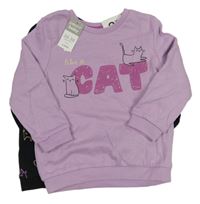 Nové - 2x mikina - fialová s kočkami + černá s kočkami Pep&Co