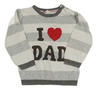 Sivo-biely pruhovaný ľahký sveter s nápisom a srdcem H&M