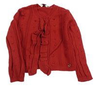 Červený perforovaný prepínaci sveter s kamienkami