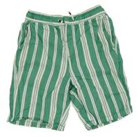 Zeleno-bílé pruhované plátěné kraťasy H&M