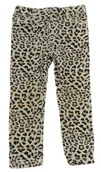 Krémové menšestrové elastické nohavice s leopardím vzorom H&M