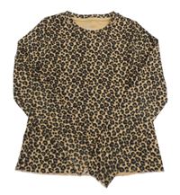 Okrovo-hnedo-čierne rebrované tričko s leopardím vzorom M&S