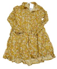 Nové - Hořčicové květované šaty H&M