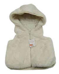 Nové - biela kožušinová zateplená obojstranná vesta s kapucňou George