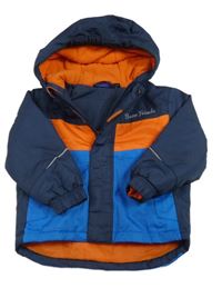 Tmavomodro-oranžová šušťáková zimná bunda s nápisom a kapucňou Lupilu