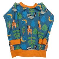 Tmavomodro-oranžová mikina so zvieratkami