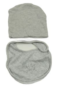 2set - Šedá čepice + šedý bryndák s nápisem Mamas&Papas