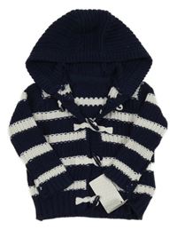 Nové - Tmavomodro-bílý pruhovaný propínací svetr s kapucí Early Days