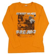 Oranžové triko s basketbalistou a nápisy Chapter young