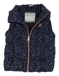 Tmavomodrá puntíkatá šusťáková zateplená vesta Topomini