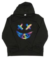 Čierna mikina so smajlíkom a kapucňou