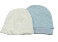 2set - 2x čepice - bílá + světlemodrá puntíkatá 