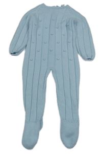 Svetlomodrý chlpatý rebrovaný pletený overal s 3D bambulemi