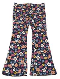 Tmavomodro-farebné kvetované zateplené legíny C&A