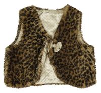 Béžovo-hnedá kožušinová podšitá vesta s leopardím vzorom H&M