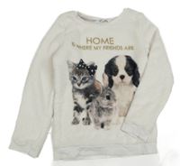 Biela plyšová mikina so zvieratkami H&M