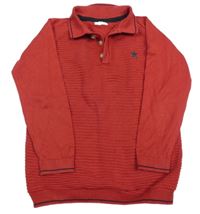 Červený rebrovaný polo sveter s výšivkou F&F