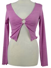 Dámske ružové rebrované crop tričko so sponou zn. H&M