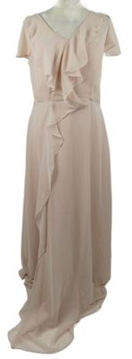 Dámské světlerůžové šifonové žabičkové dlouhé šaty s volánky Showcase 