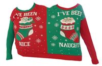 Dámský/Pánský červeno-zelený párový vánoční svetr s obrázky Boohoo 