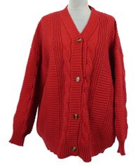 Dámský červený vzorovaný propínací svetr 