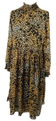 Dámské černo-oranžové vzorované šifonové midi šaty C&A