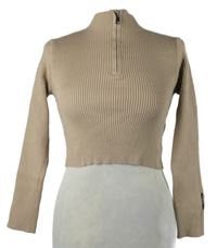 Dámský béžový žebrovaný crop svetr Shein 