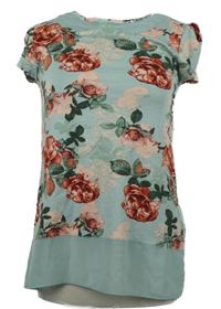 Dámske svetlomodré kvetované tričko s šifonovým volánem George