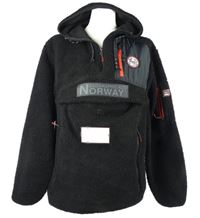 Pánska čierna huňatá funkčná bunda s logy a kapucňou Geographical Norway