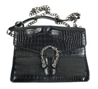 Dámska čierna vzorovaná koženková crossbody kabelka s řetížkovým popruhem