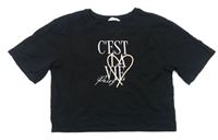 Čierne crop tričko s nápisom a srdiečkom Candy couture
