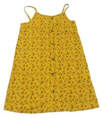 Horčicové kvetinové šaty s gombíky Primark