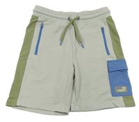 Šedo-khaki-modré teplákové kraťasy s kapsou kids