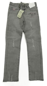 Nové - Šedé skinny rifle s nápisem Denim Co.