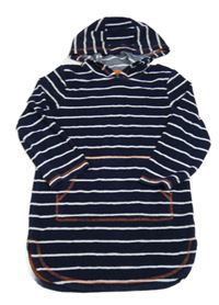 Tmavomodro-biely pruhovaný froté župan s kapucňou TU