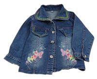 Modrá rifľová bunda s kvietkami