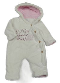 Bílá chlupatá podšitá kombinéza s pejskem a kapucí C&A